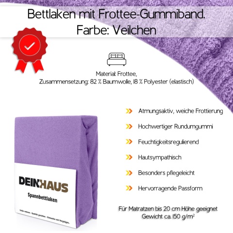Prześcieradło frotte z gumką Violett 120x200 cm