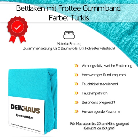Prześcieradło frotte z gumką Türkis 160x200 cm