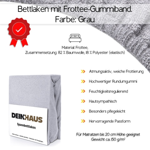 Prześcieradło frotte z gumką Schwarzgrau 160x200 cm