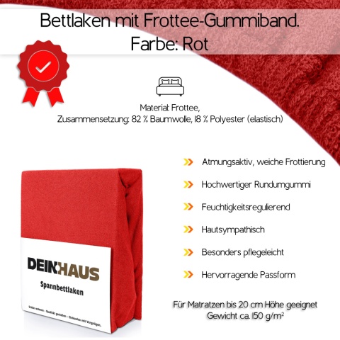 Prześcieradło frotte z gumką Rot 140x200 cm