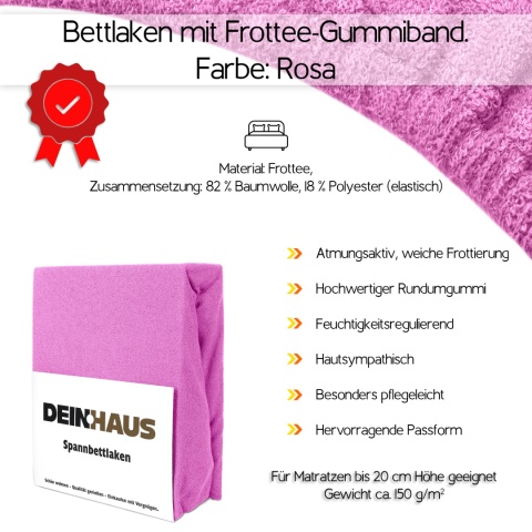 Prześcieradło frotte z gumką Rosa 90x200 cm