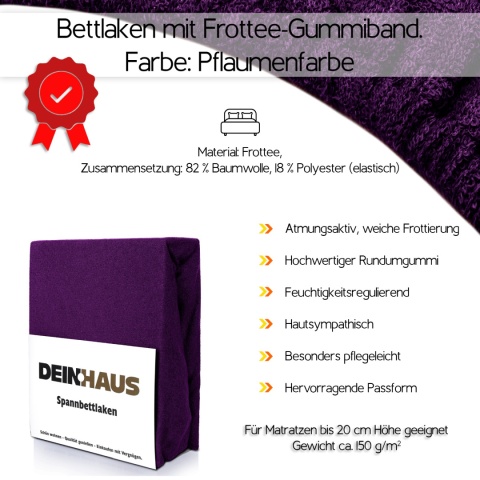 Prześcieradło frotte z gumką Pflaume 140x200 cm
