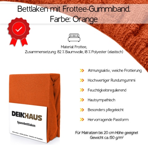 Prześcieradło frotte z gumką Orange 200x220 cm