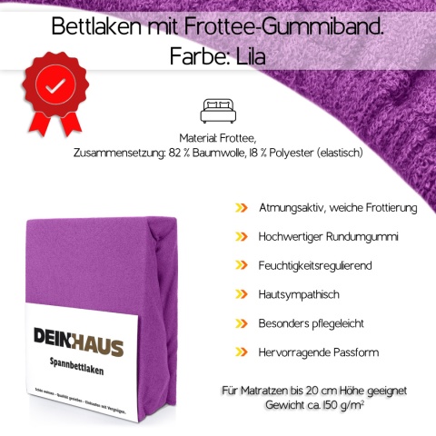 Prześcieradło frotte z gumką Lila 120x200 cm