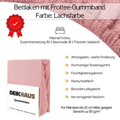 Prześcieradło frotte z gumką Lachsfarben 200x220 cm