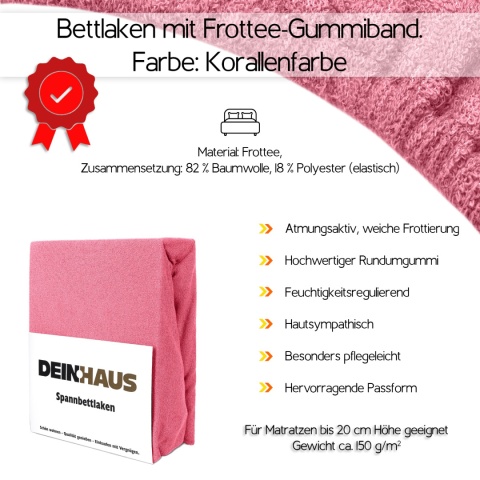 Prześcieradło frotte z gumką Korallenrot 200x220 cm