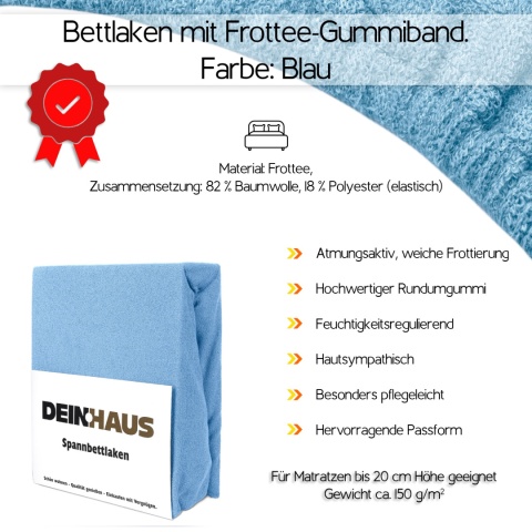 Prześcieradło frotte z gumką Himmelblau 100x200 cm