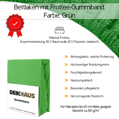 Prześcieradło frotte z gumką Grün 180x200 cm
