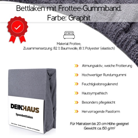 Prześcieradło frotte z gumką Graphit 90x200 cm