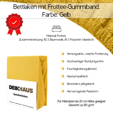 Prześcieradło frotte z gumką Gelb 100x200 cm