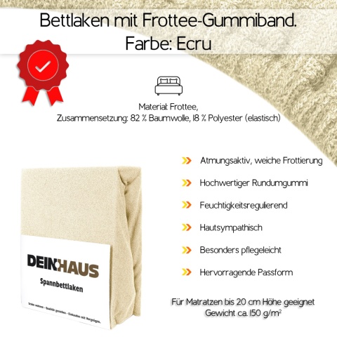 Prześcieradło frotte z gumką Ecru 140x200 cm