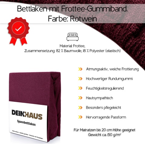 Prześcieradło frotte z gumką Dunkelrot 200x220 cm