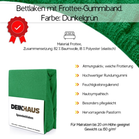 Prześcieradło frotte z gumką Dunkelgrün 100x200 cm