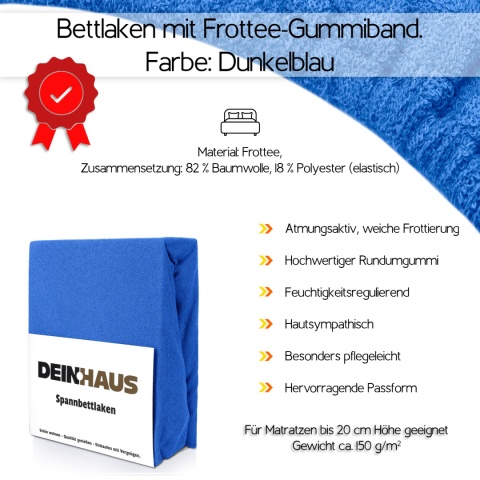 Prześcieradło frotte z gumką Dunkelblau 140x200 cm