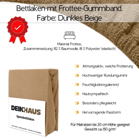 Prześcieradło frotte z gumką Dunkelbeige 90x200 cm