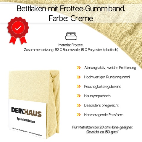 Prześcieradło frotte z gumką Creme 90x200 cm