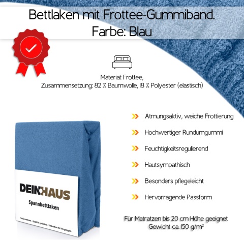 Prześcieradło frotte z gumką Blau 90x200 cm