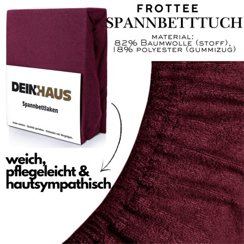 Prześcieradło frotte z gumką Dunkelrot 200x220 cm